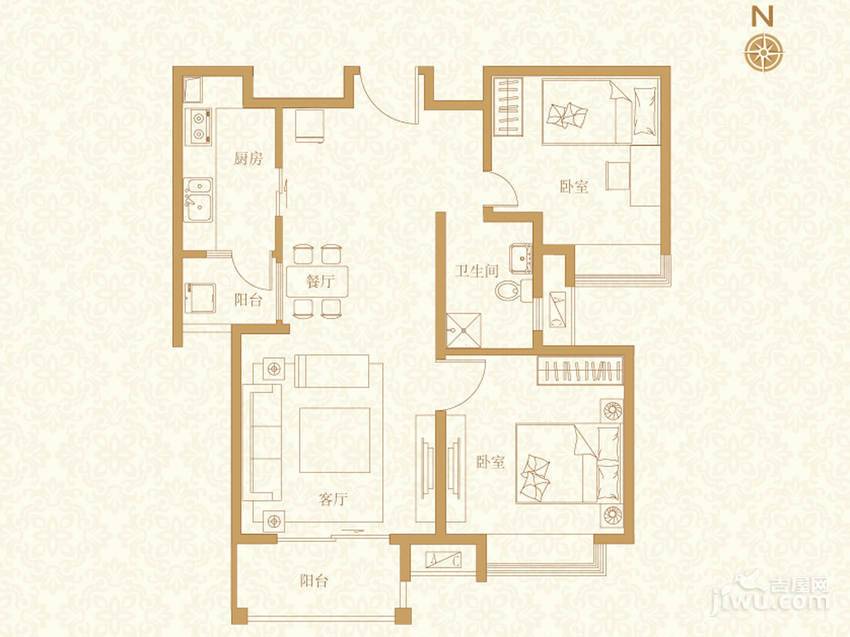 首开悦澜湾2室2厅1卫83㎡户型图