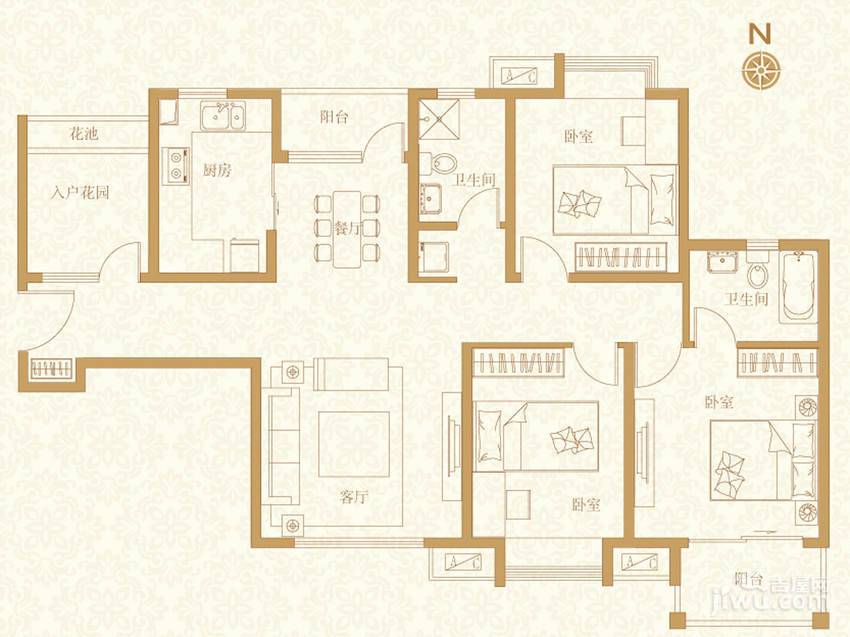 首开悦澜湾3室2厅2卫120㎡户型图