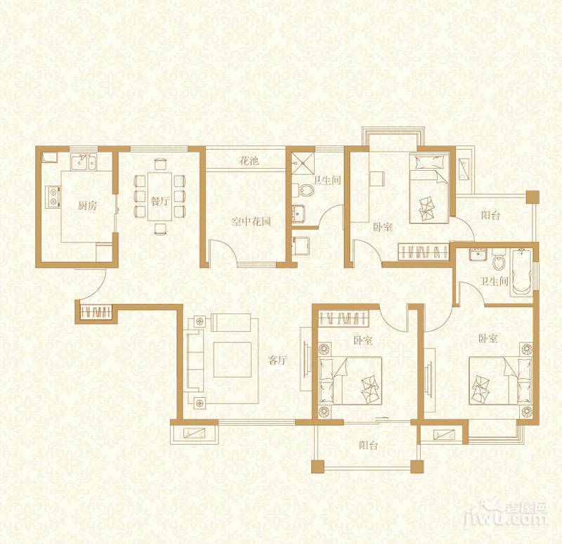 首开悦澜湾3室2厅2卫127㎡户型图