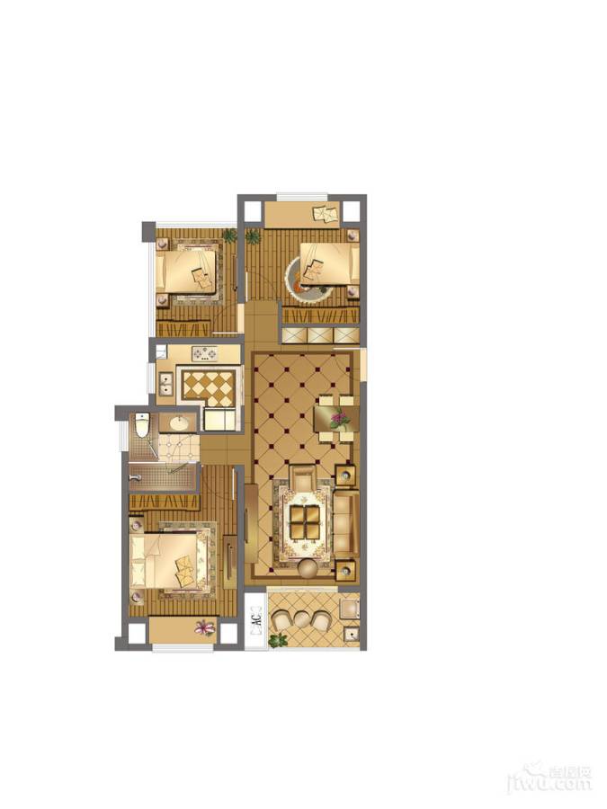 招商依山郡3室2厅1卫90㎡户型图