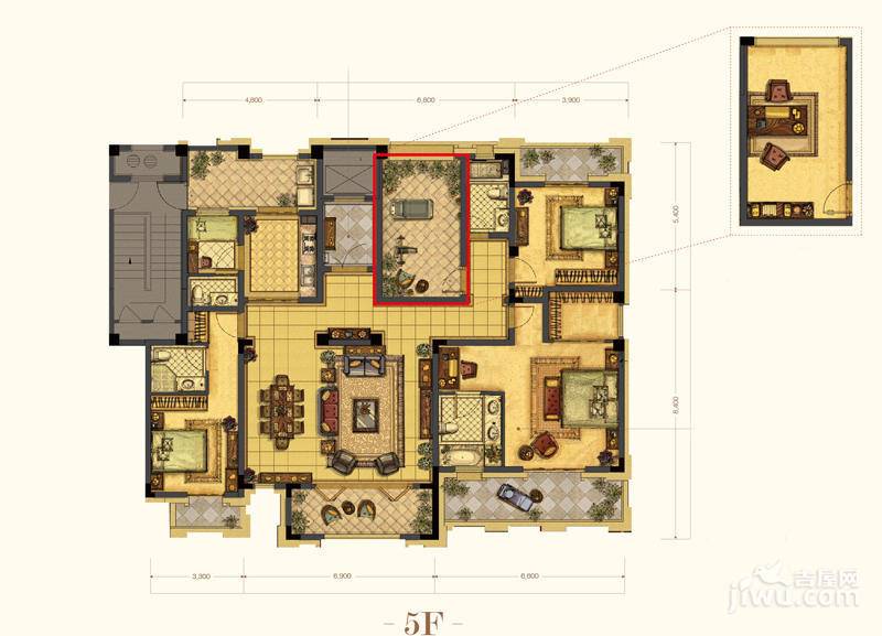 中吴红玺御园4室3厅4卫206㎡户型图