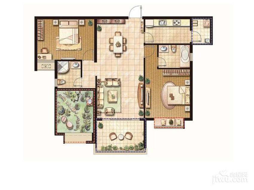 合景领峰2室2厅2卫99㎡户型图