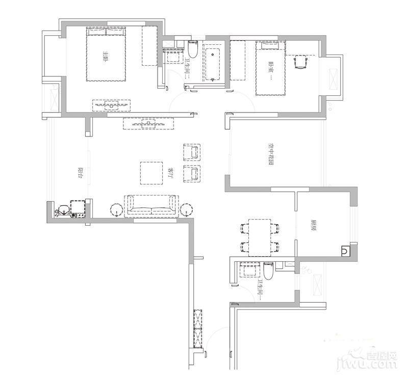 双友新和城2室2厅2卫108㎡户型图