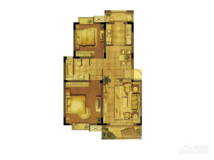 越湖家天下三期香舍2室2厅1卫85㎡户型图