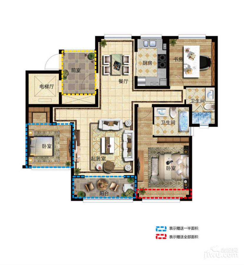 望湖湾3室2厅2卫120㎡户型图