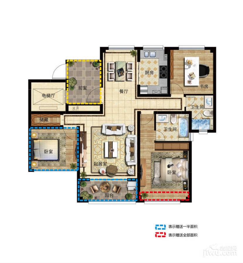 望湖湾3室2厅2卫123㎡户型图