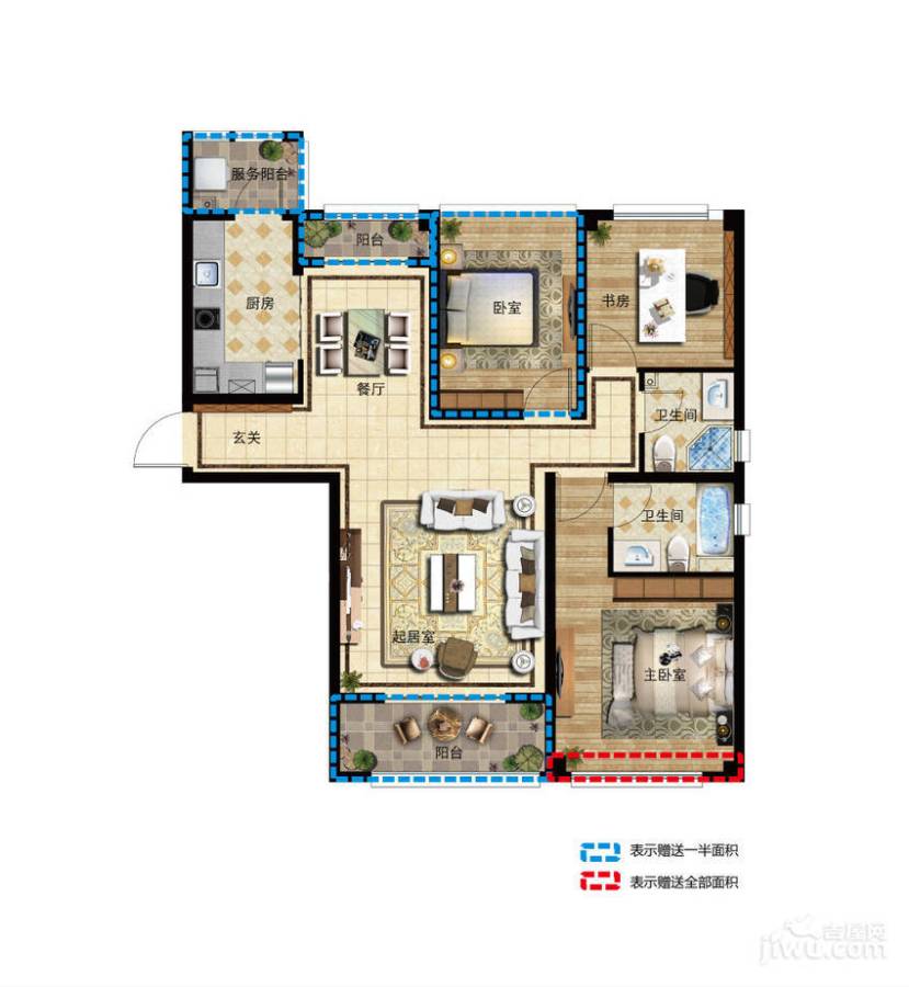 望湖湾3室2厅2卫120㎡户型图