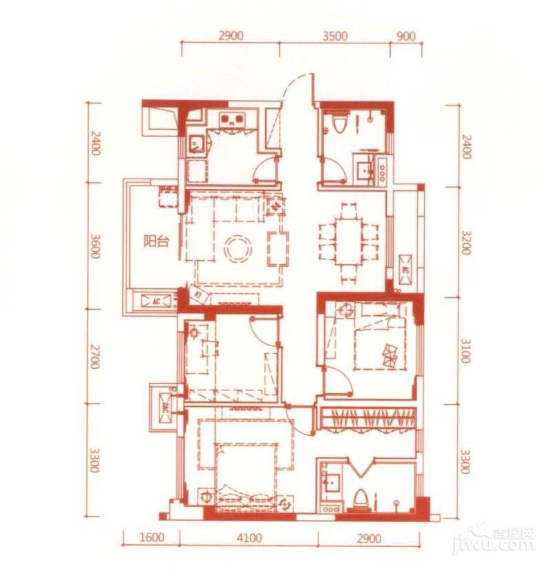 万科城一期3室2厅2卫90㎡户型图