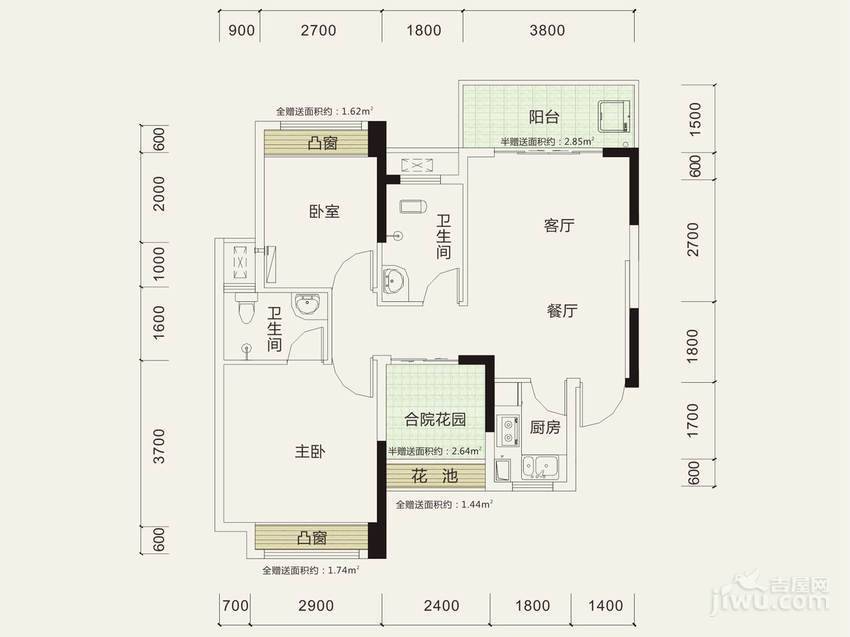 星语林阿普阿布2室2厅2卫81㎡户型图