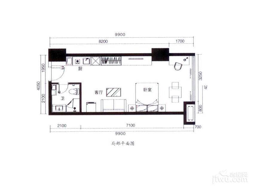 恒大金都1室1厅1卫52㎡户型图