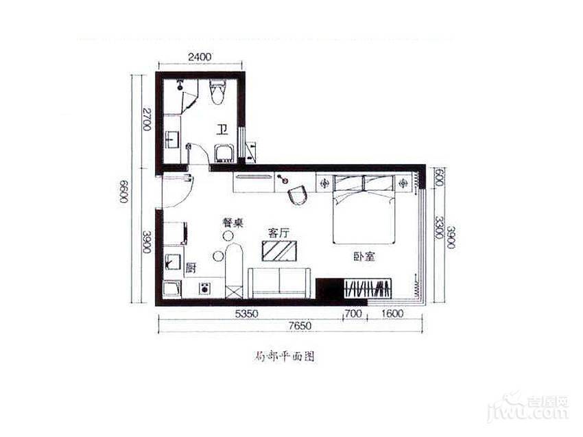 恒大金都1室1厅1卫49.1㎡户型图