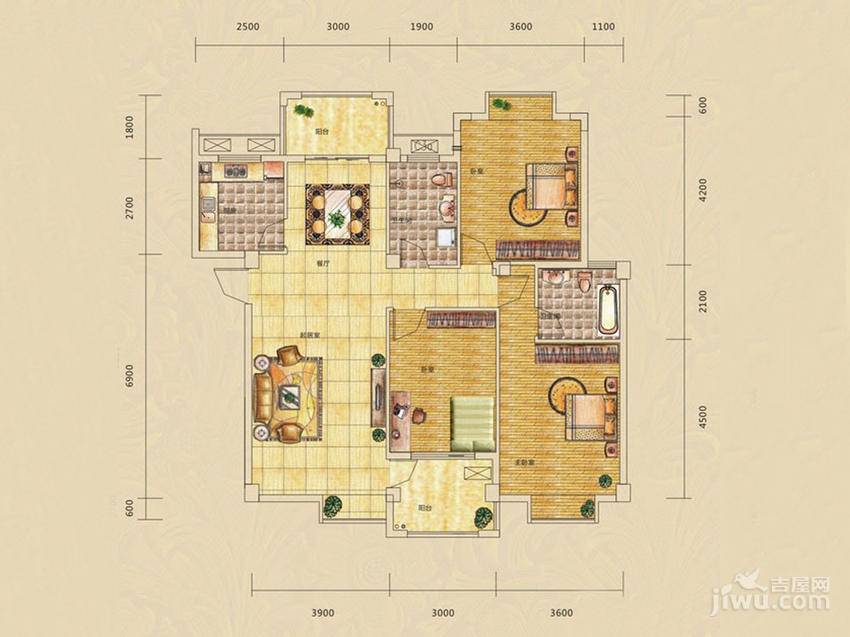 山水英伦庄园3室2厅2卫123.9㎡户型图