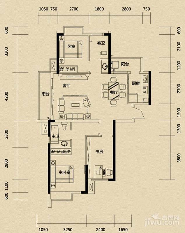 城南故事3室2厅2卫111㎡户型图