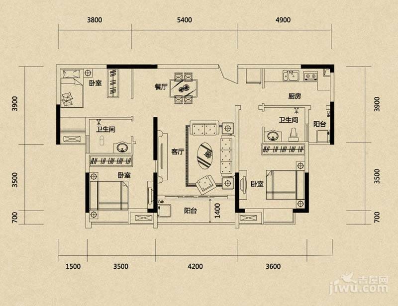 城南故事3室2厅2卫115㎡户型图