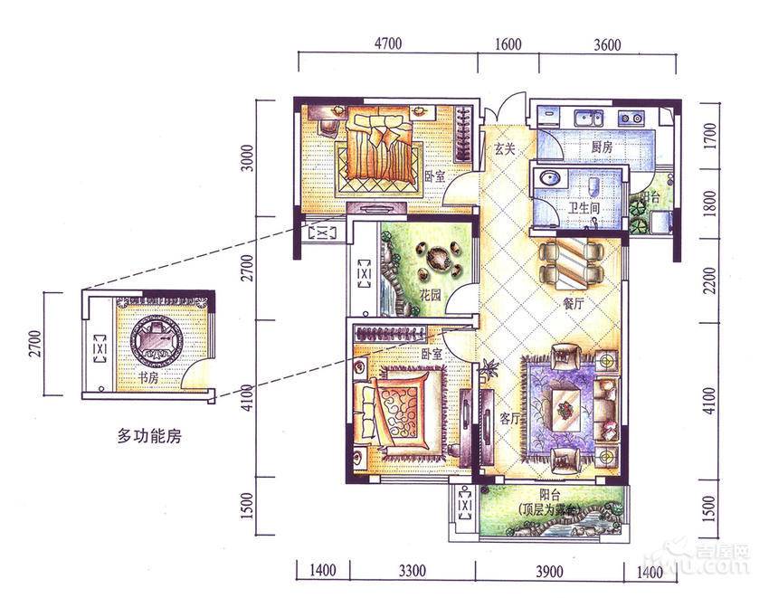 空港国际星城2室2厅1卫89㎡户型图