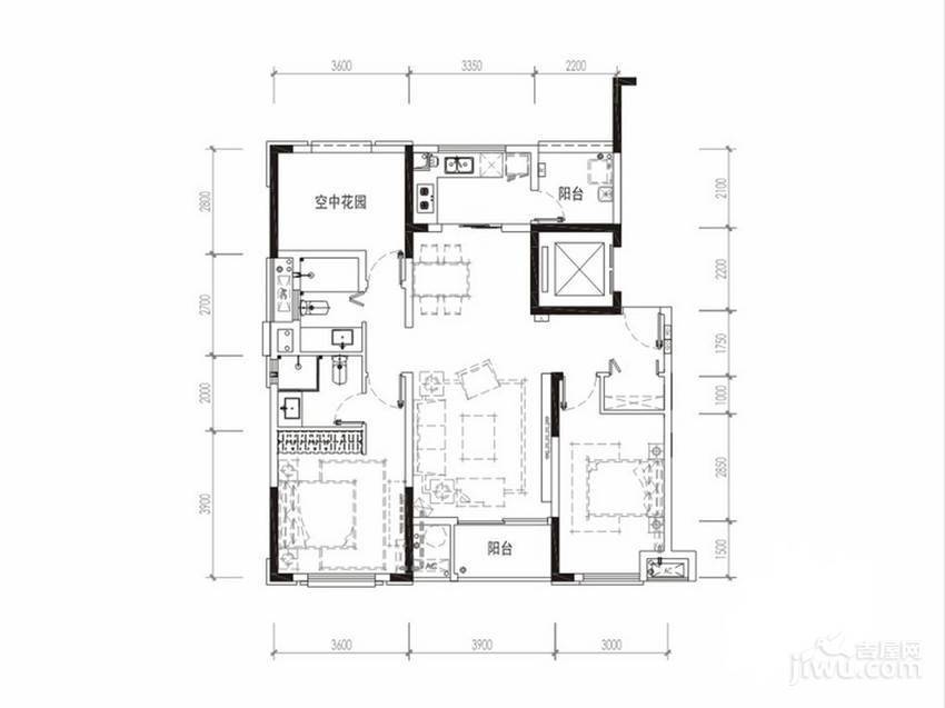 万科白鹭郡3室2厅2卫111㎡户型图