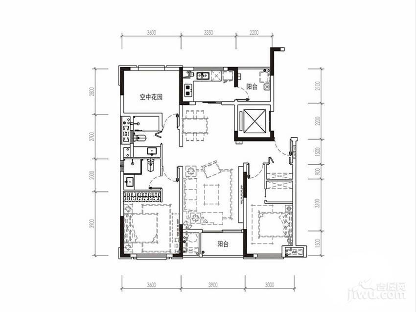 万科白鹭郡3室2厅2卫111㎡户型图