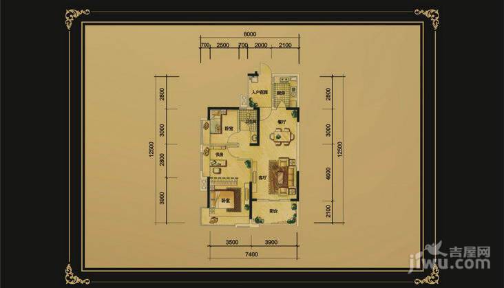 藏珑湖上国际社区3室2厅1卫89㎡户型图