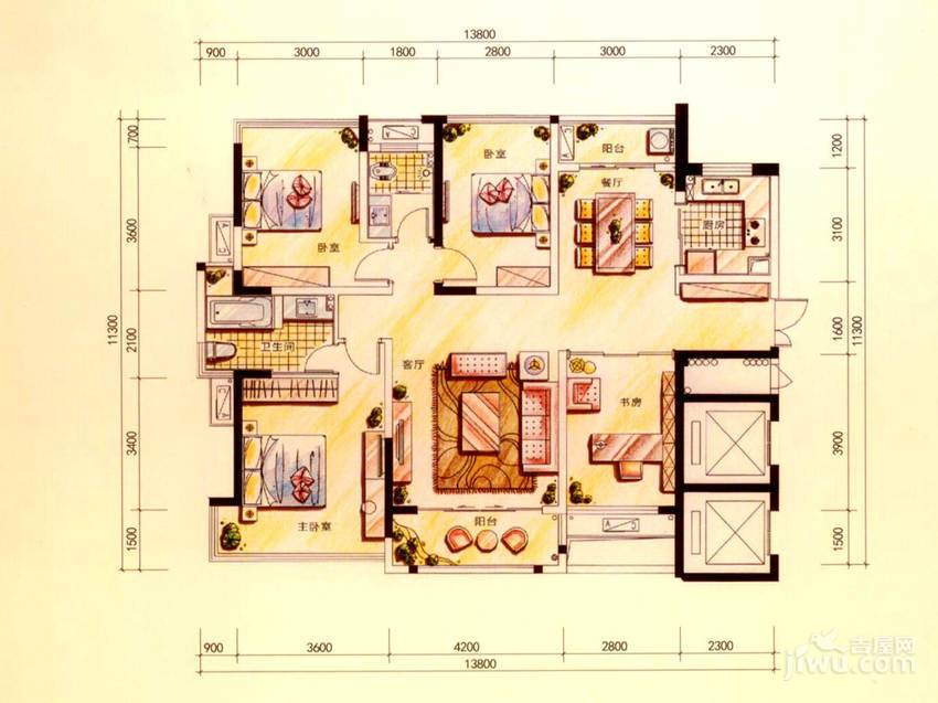 藏珑湖上国际社区4室2厅2卫136㎡户型图