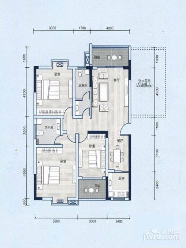 西源鑫大厦3室2厅2卫137.7㎡户型图