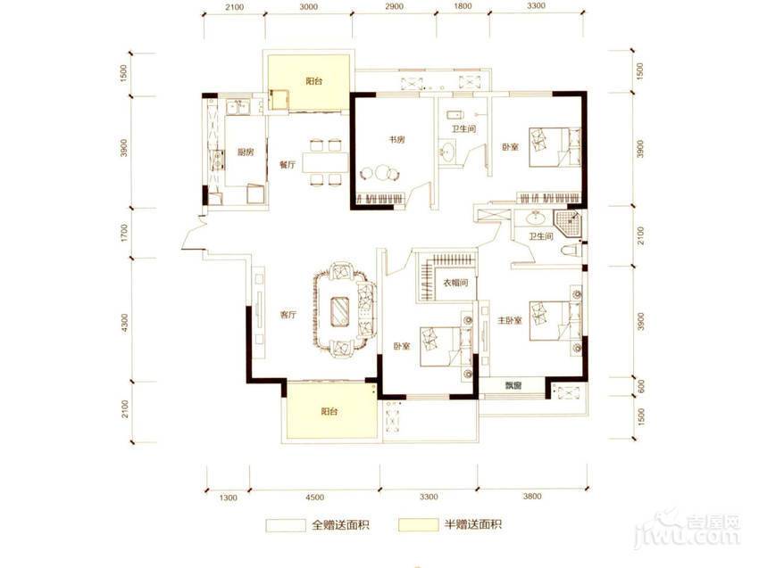 长房时代城4室2厅2卫159㎡户型图