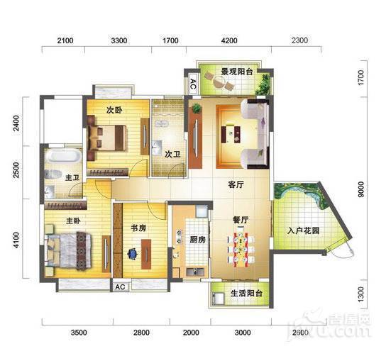 高信向日葵3室2厅2卫125㎡户型图