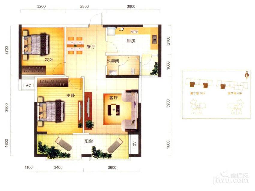 高信向日葵3室2厅2卫125㎡户型图