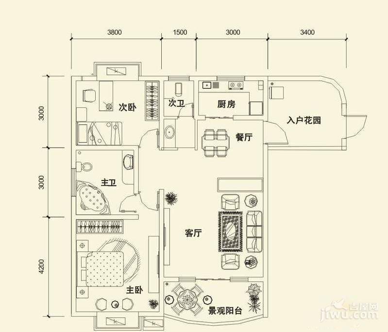 江山韵2室2厅2卫104.8㎡户型图