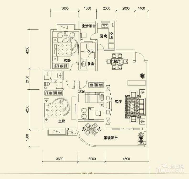 江山韵3室2厅2卫132㎡户型图