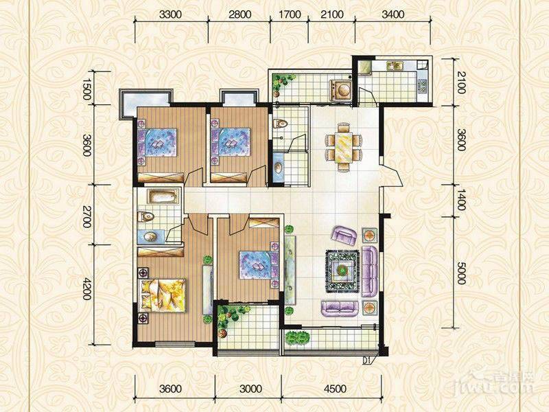 麓景裕园3室2厅2卫155㎡户型图