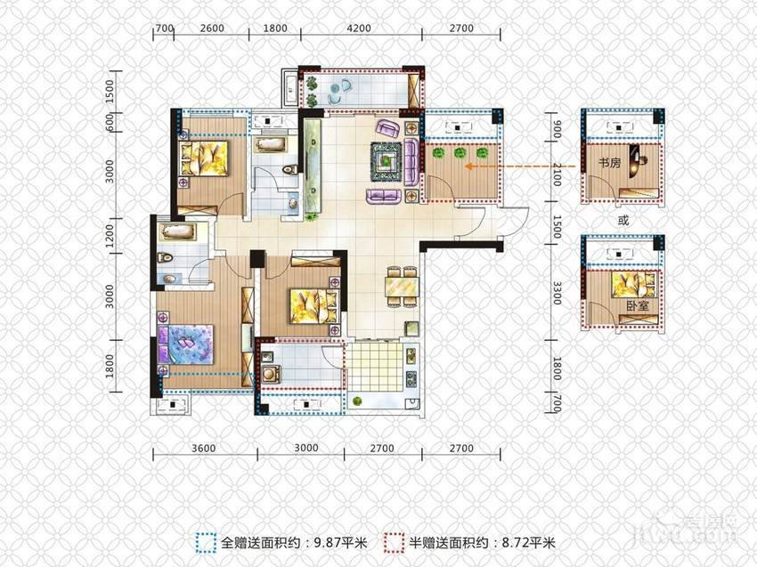 花样年华3室2厅2卫111.7㎡户型图