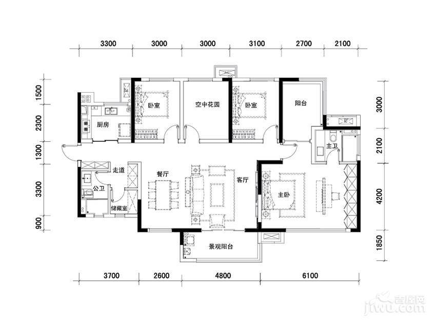 万科金域缇香5室2厅2卫165㎡户型图