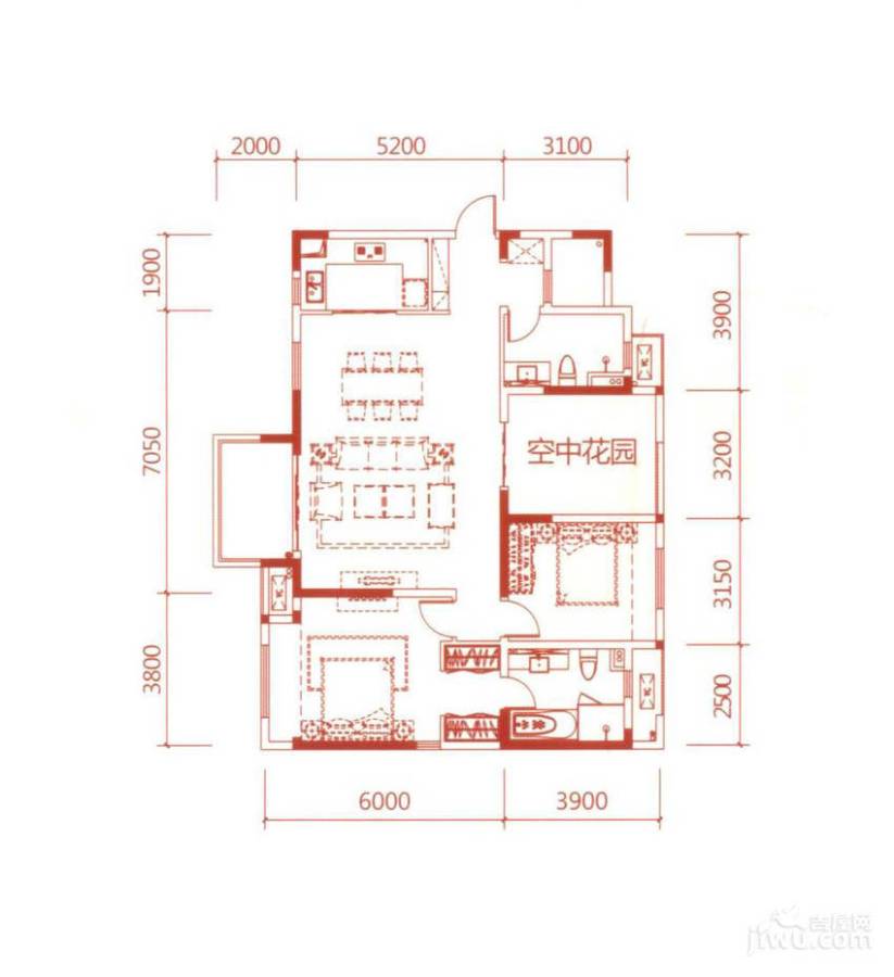 万科城一期3室2厅2卫122㎡户型图