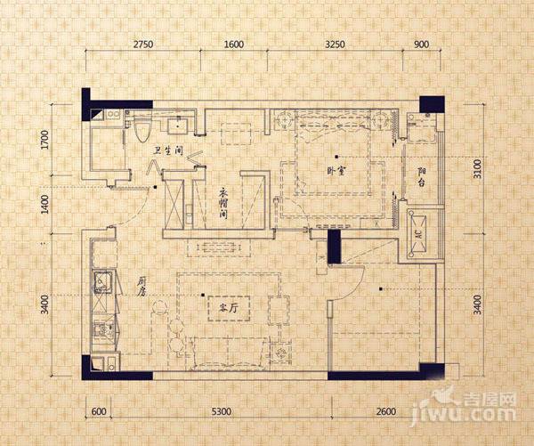 万科金域华府1室1厅1卫60.3㎡户型图