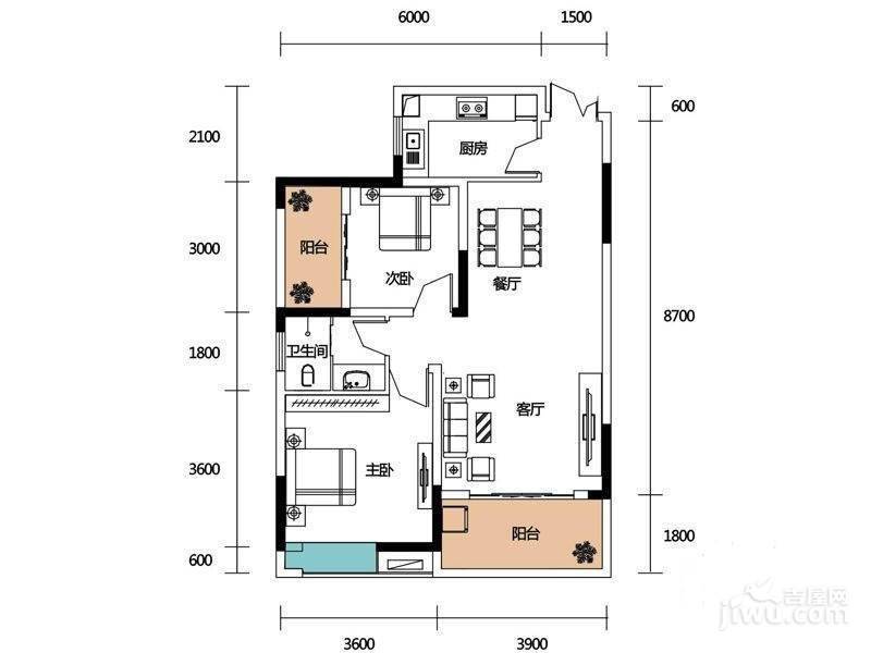 滨江一号1室1厅1卫56.7㎡户型图