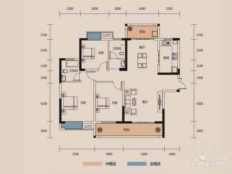 滨江一号1号栋揽景户型,3室1厅2卫,约130.32平米