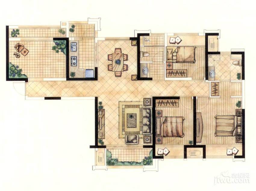 长沙世茂铂翠湾3室2厅2卫132.3㎡户型图