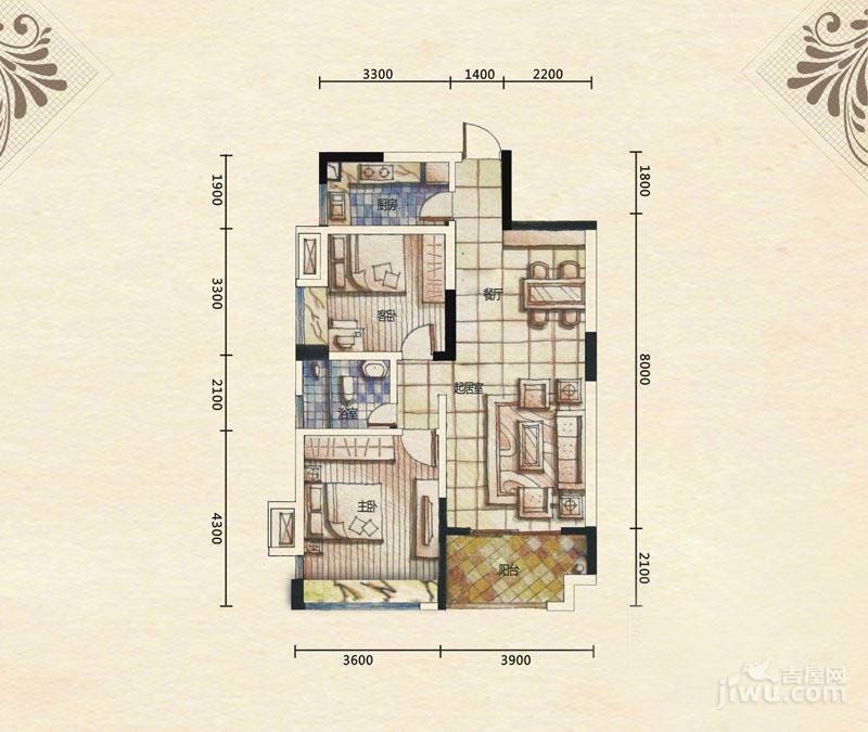 五矿龙湾国际社区2室2厅1卫87㎡户型图