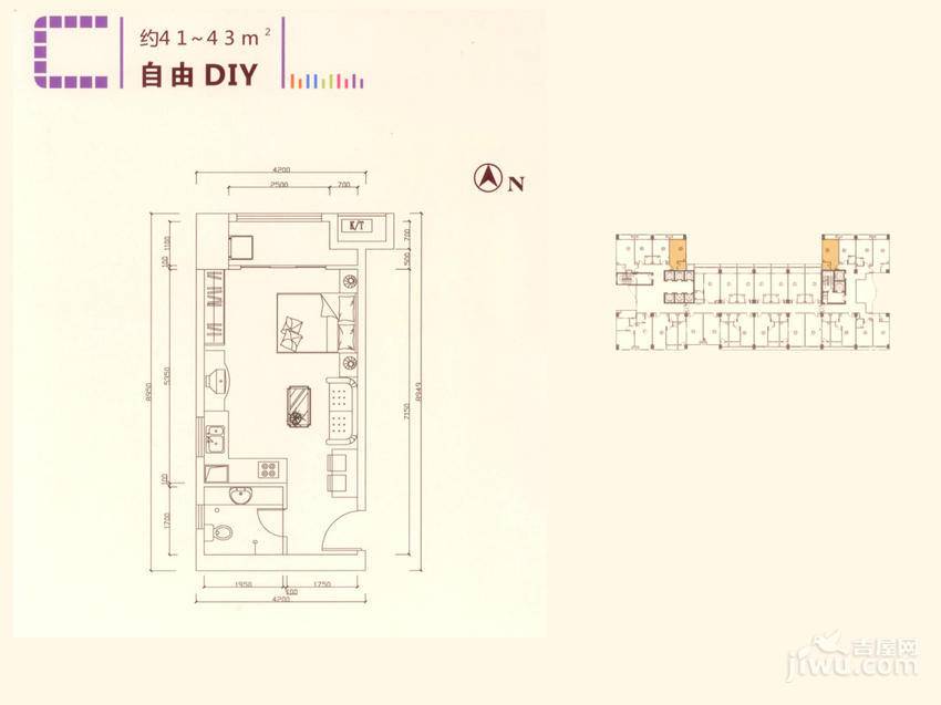 凯通国际城Ⅱ期凯通中心1室1厅1卫43㎡户型图
