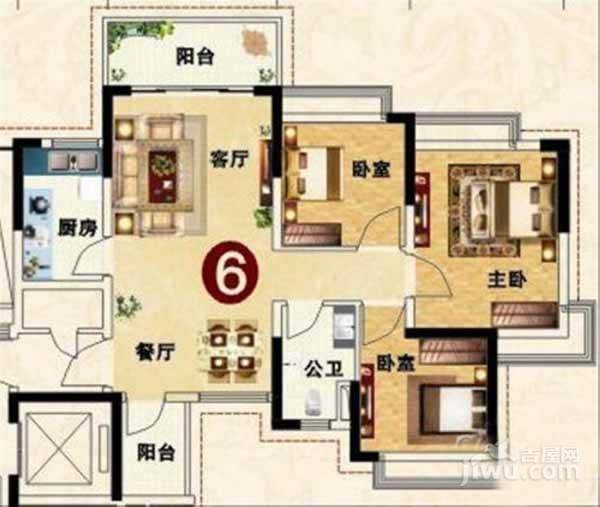 长沙恒大城2室2厅1卫92㎡户型图