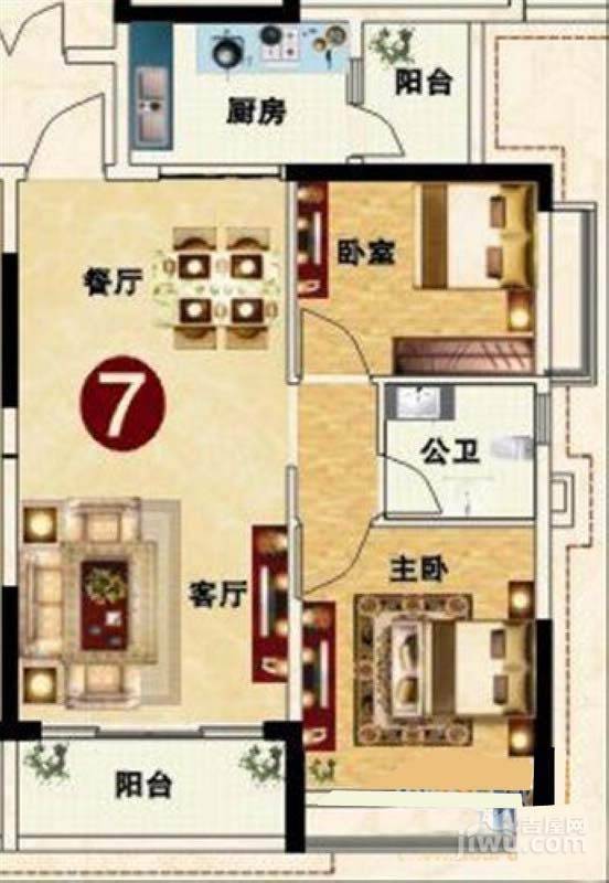长沙恒大城2室2厅1卫79㎡户型图