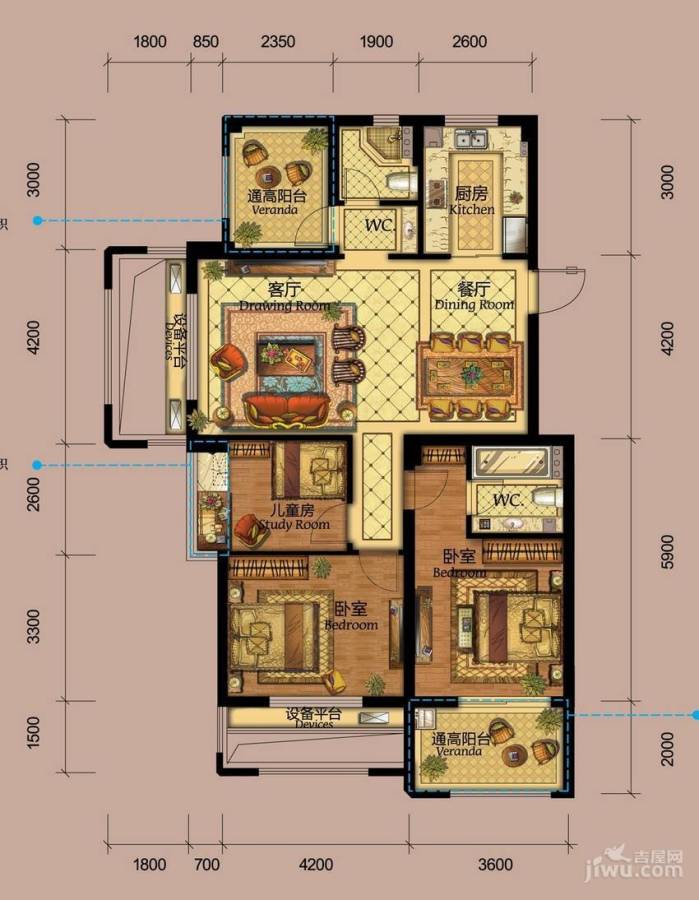 德信北海公园3室2厅2卫123㎡户型图