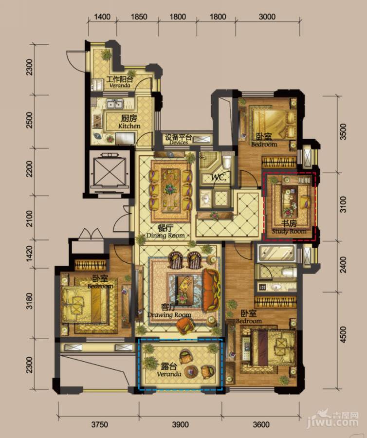 德信北海公园4室2厅2卫139㎡户型图