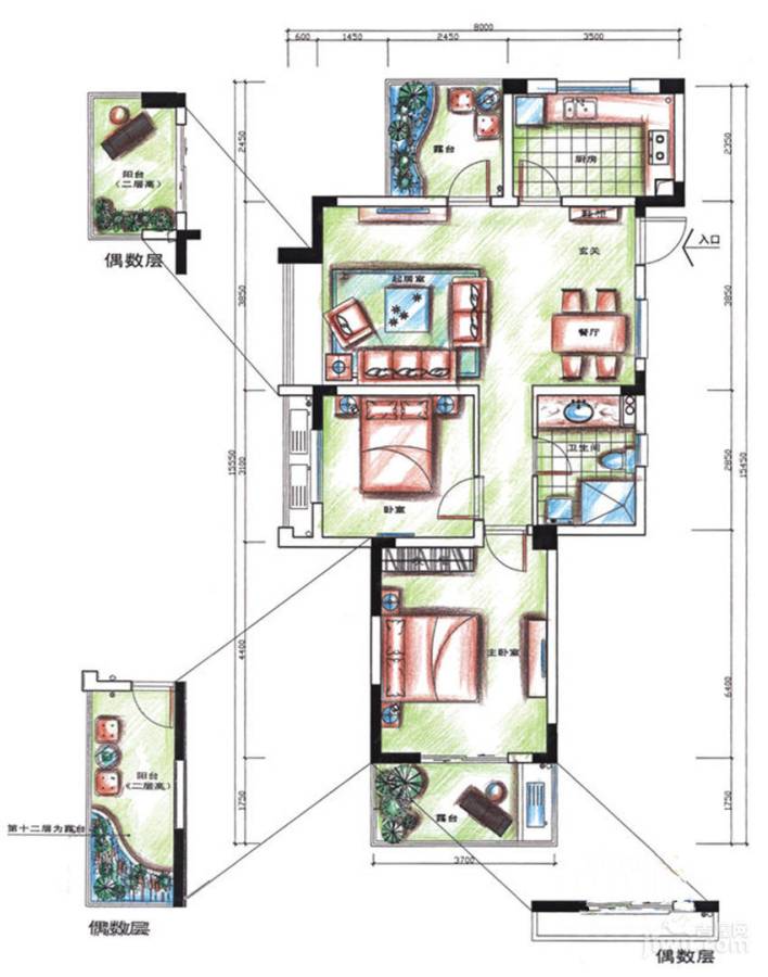 坤和和家园2室2厅1卫90㎡户型图