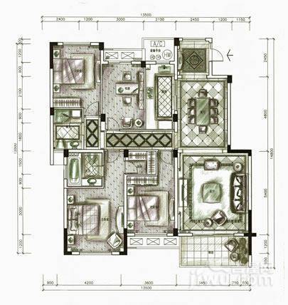 坤和和家园4室2厅2卫180㎡户型图