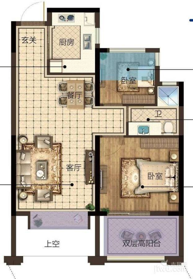 宋都东郡国际2室2厅1卫69㎡户型图