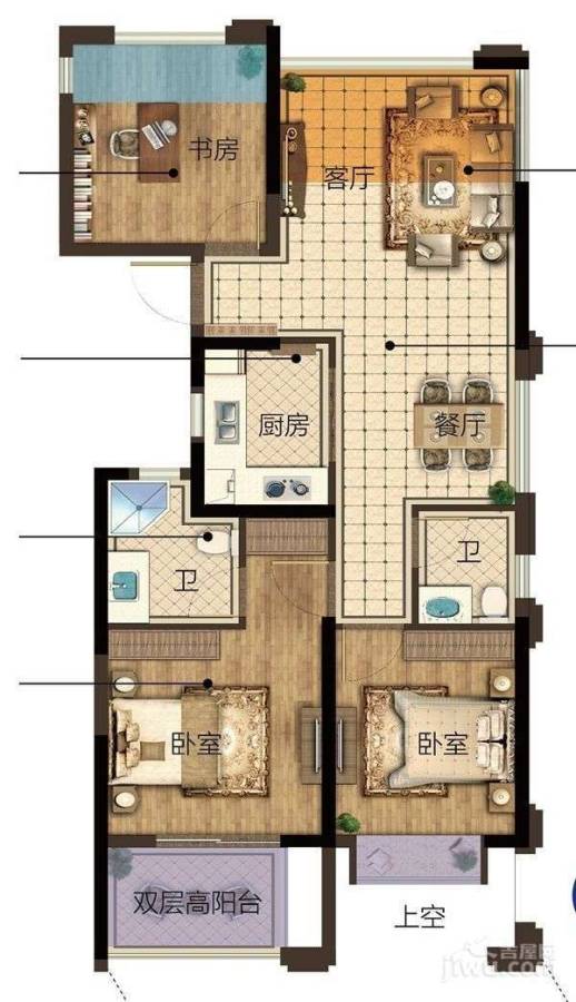 宋都东郡国际3室2厅2卫89㎡户型图