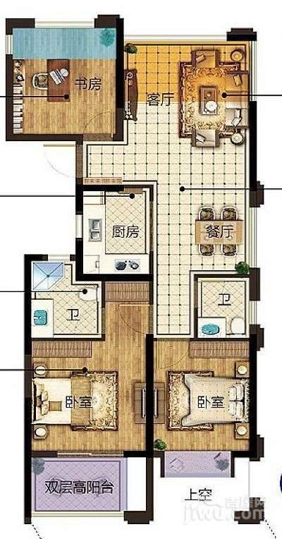 宋都东郡国际3室2厅2卫89㎡户型图