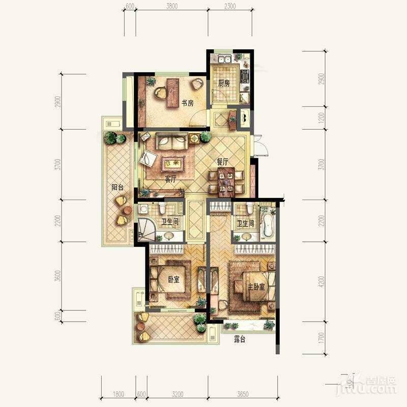 绿都金域兰庭3室2厅2卫91㎡户型图