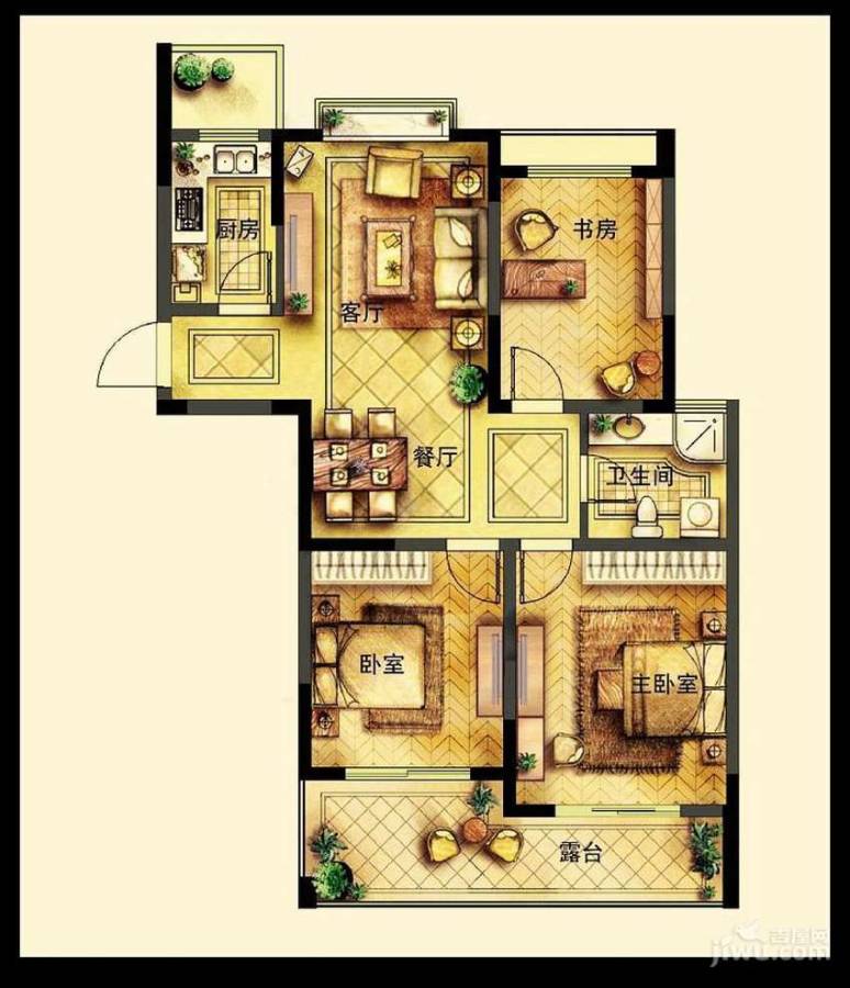 绿都金域兰庭3室2厅1卫90㎡户型图